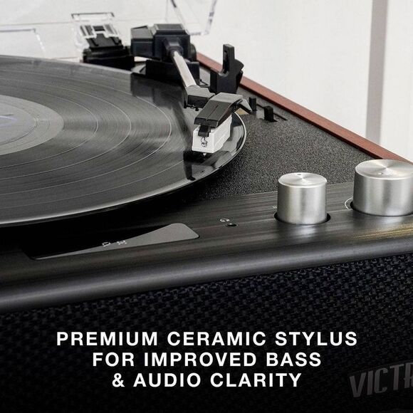 Victrola -  Brighton Record Player Turntable Bluetoot Black/Brown - Picture 3 of 10